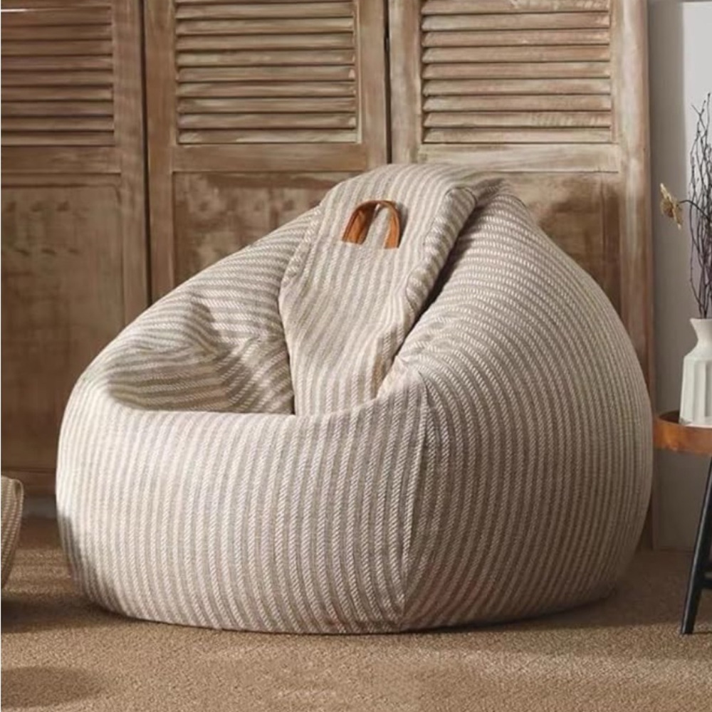Four striped cotton linen poly blend bean bag chairs 100x120cm brand new